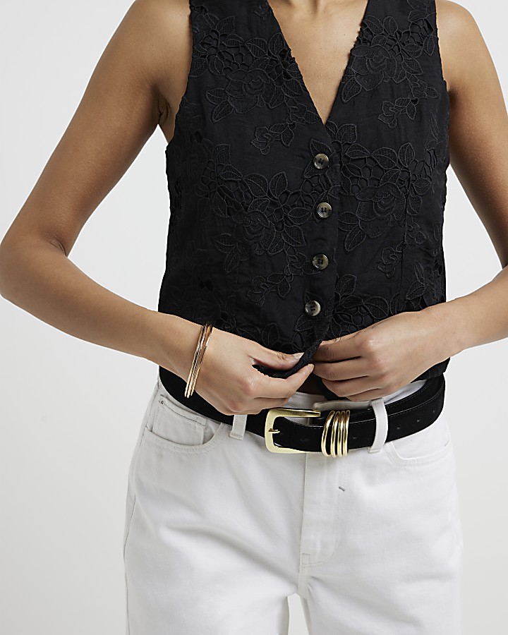 Black floral embroidered waistcoat