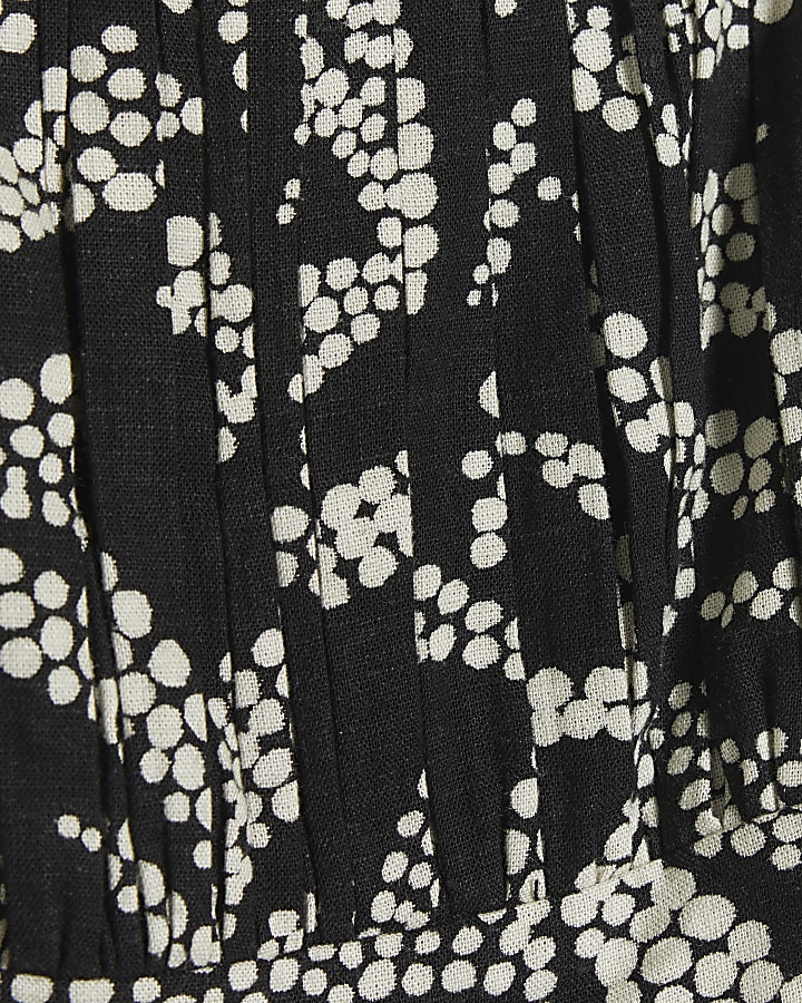 Black linen blend beaded slip midi dress