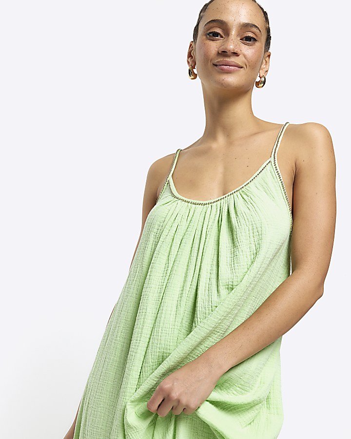 Lime green textured slip maxi dress