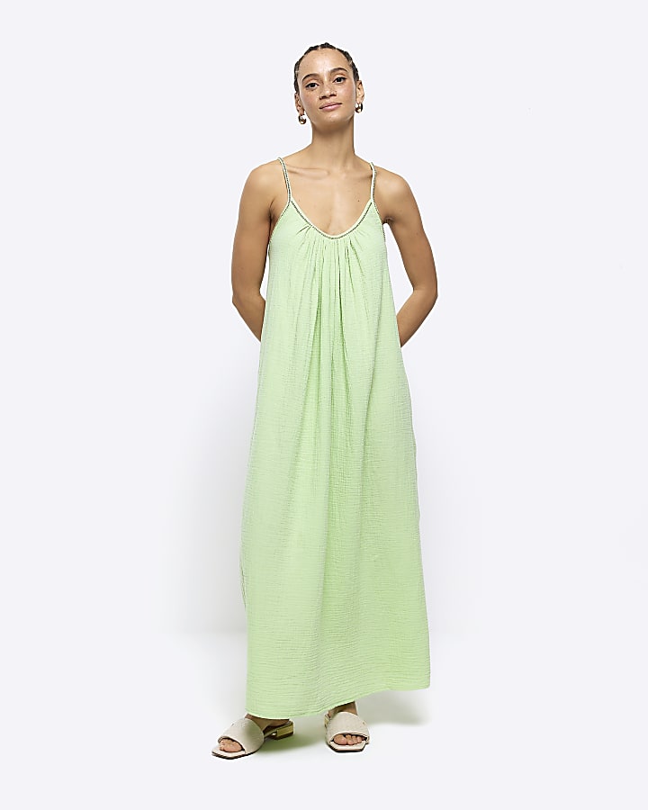 Lime green textured slip maxi dress