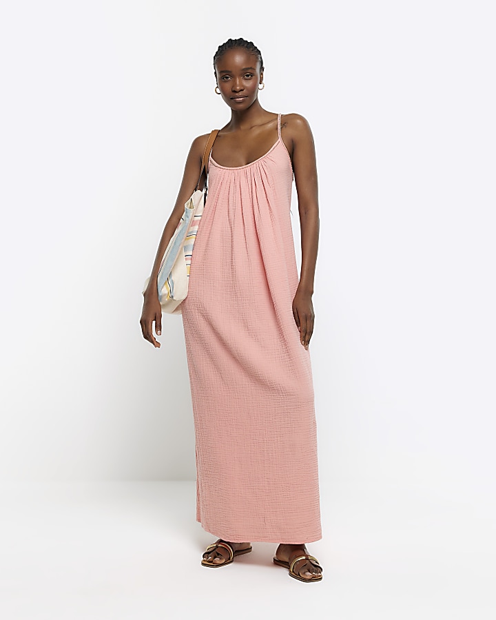 Pink textured slip maxi dress