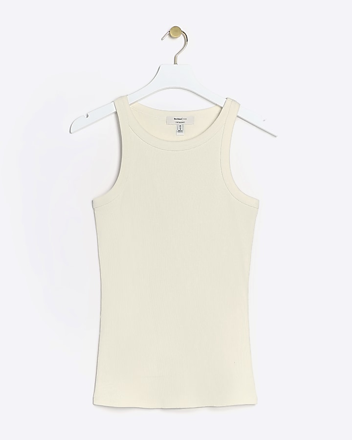 Yellow ribbed racer vest top