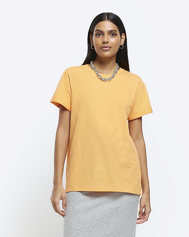 Orange rolled sleeve t-shirt