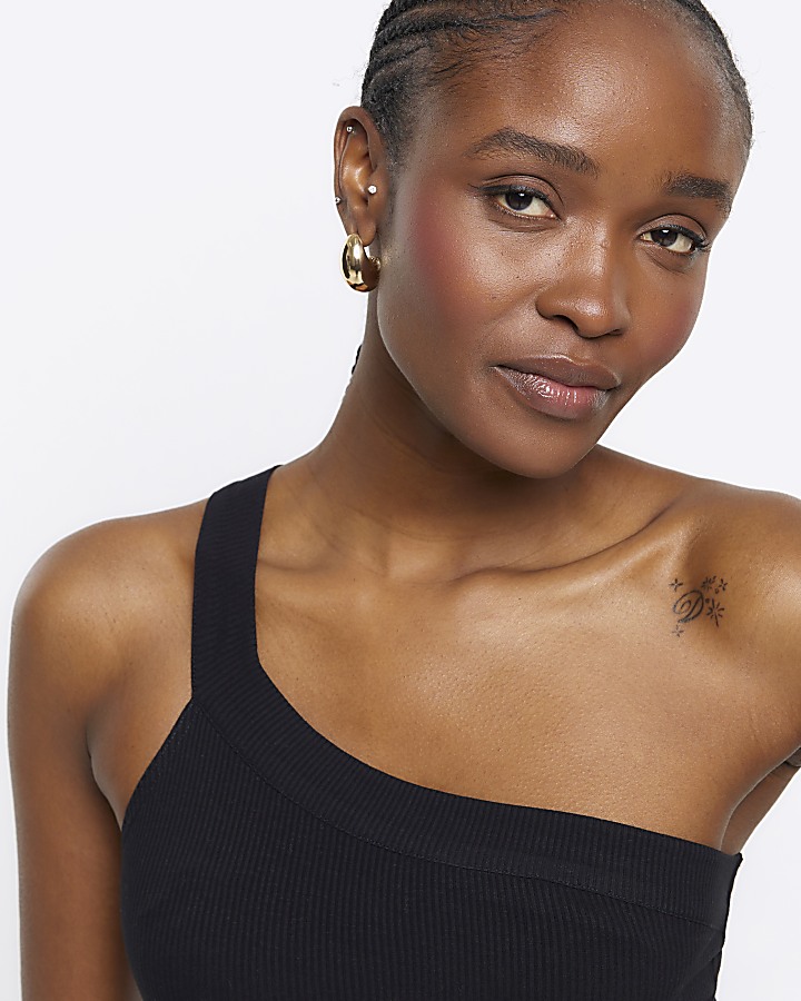 Black one shoulder vest top River Island