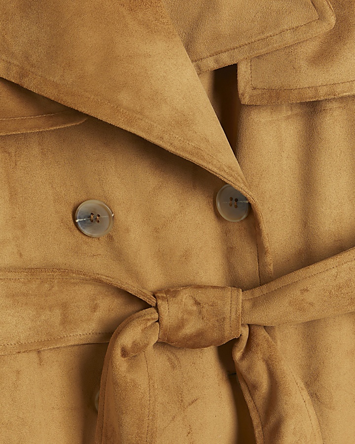 Brown suedette belted trench coat