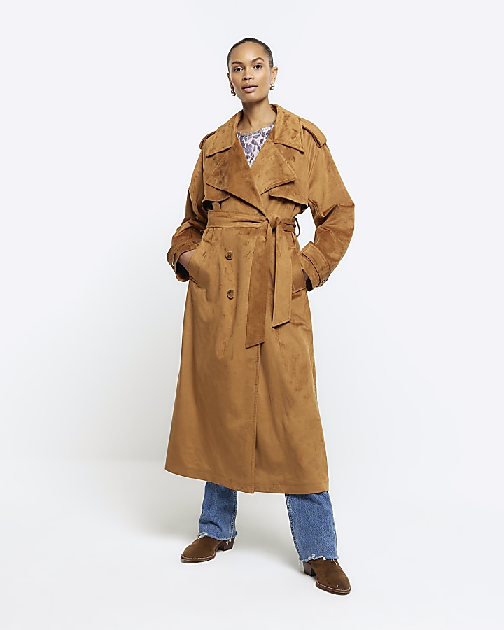 River island suedette coat sale