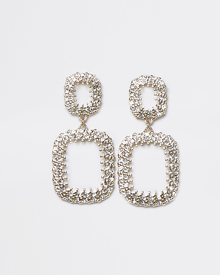 Gold Diamante Drop Earrings River Island