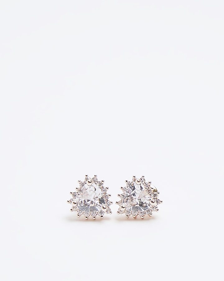 Rose gold diamante heart stud earrings