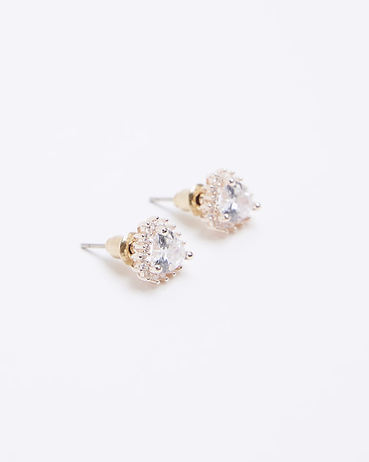 Rose gold diamante heart stud earrings