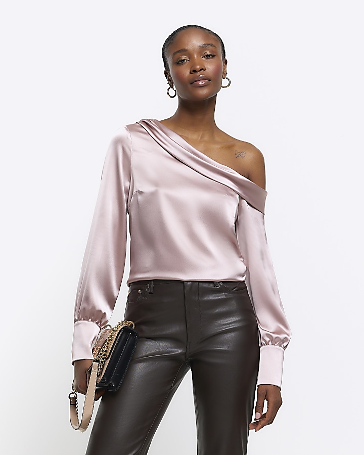 Satin off the store shoulder blouse