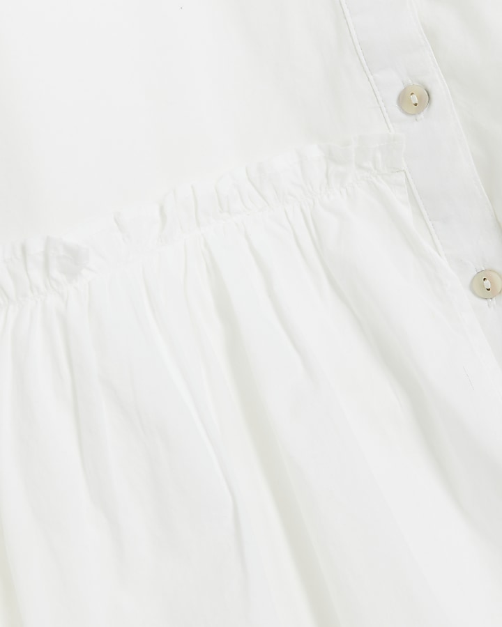 White poplin asymmetric mini shirt dress