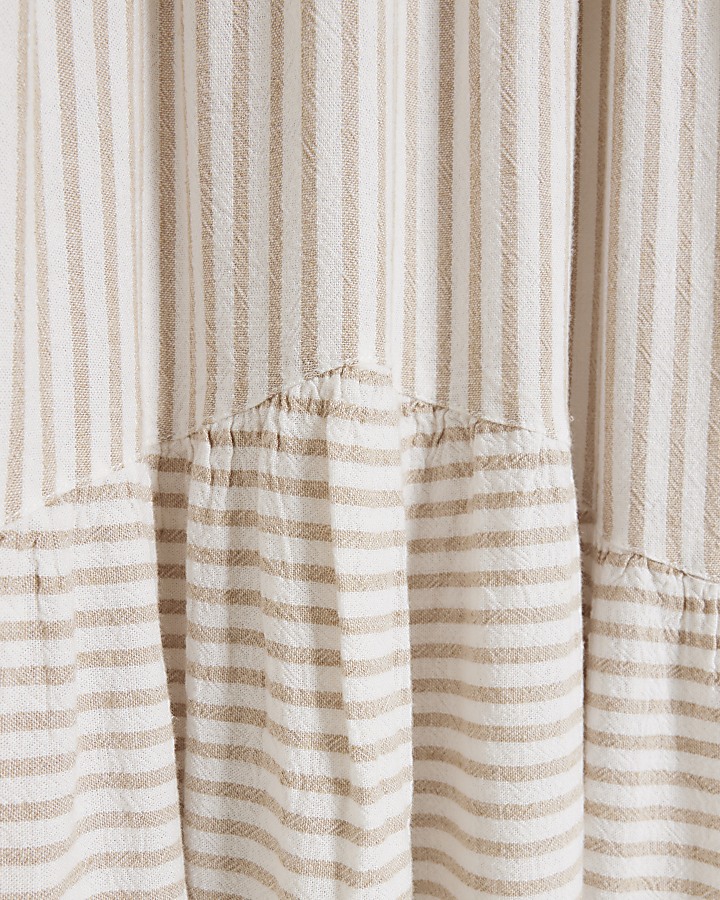 Cream linen blend stripe smock maxi dress