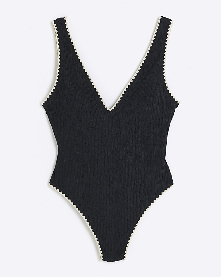 Black textured whipstitch swimsuit
