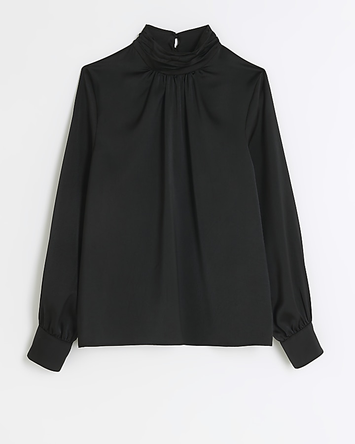 Black ruched neck blouse