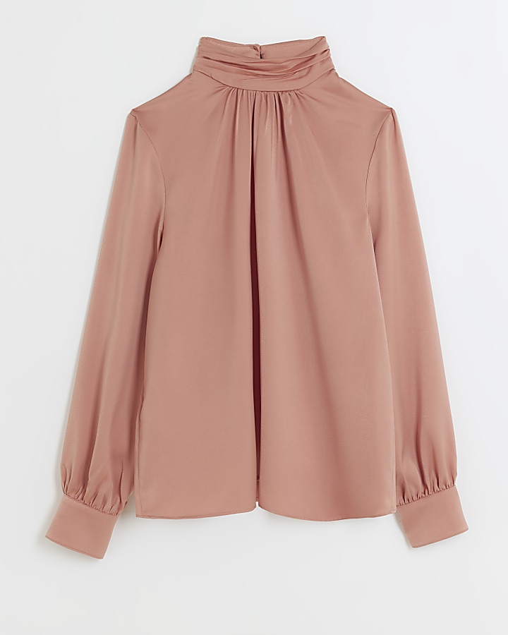 Pink ruched neck blouse