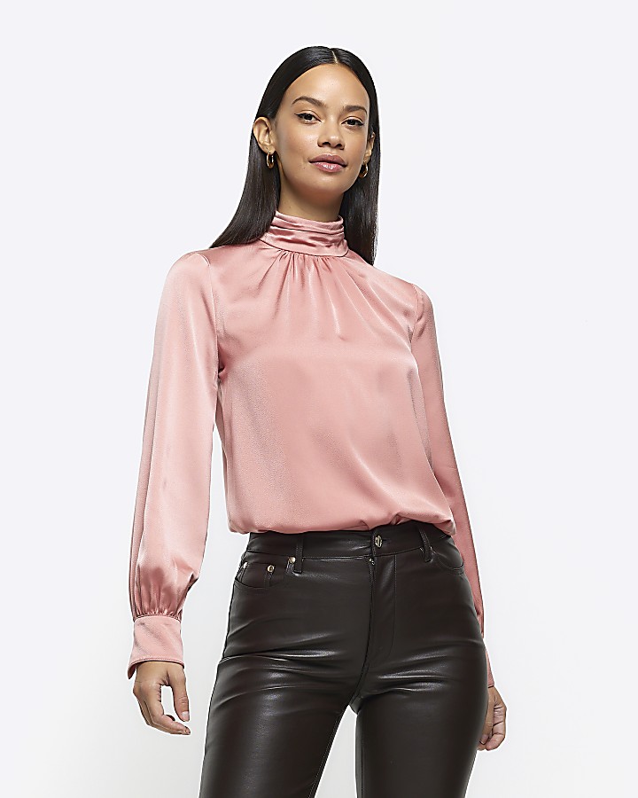 Pink ruched neck blouse