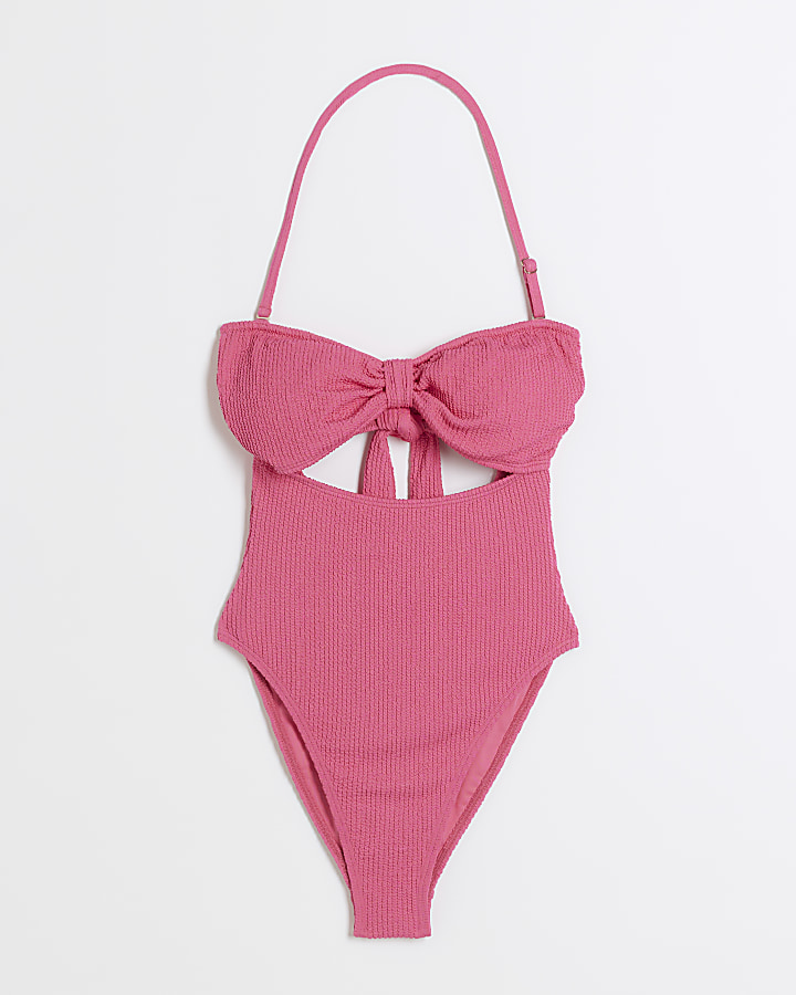 Pink textured bandeau swimsuit
