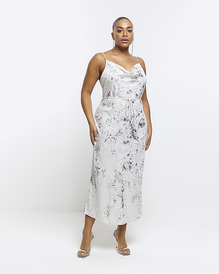 Silver slip shop dress midi