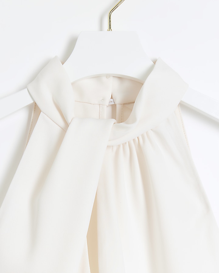 Petite cream halter neck shift mini dress