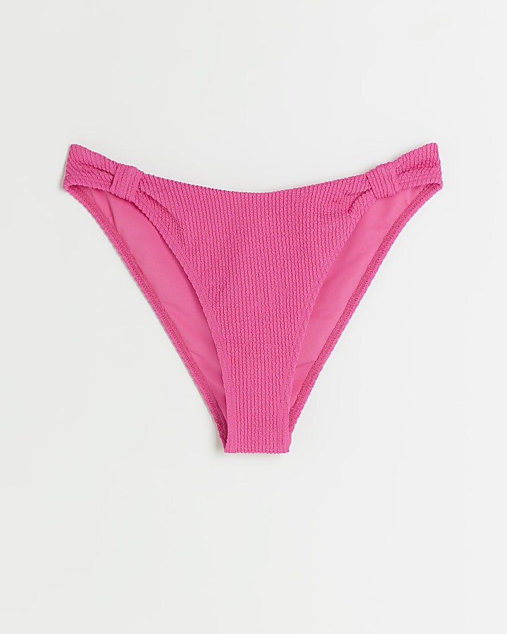 Pink low rise knot bikini bottoms