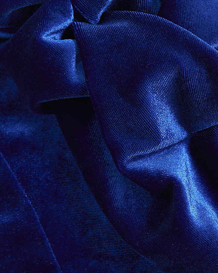 Blue velvet ruched asymmetric top