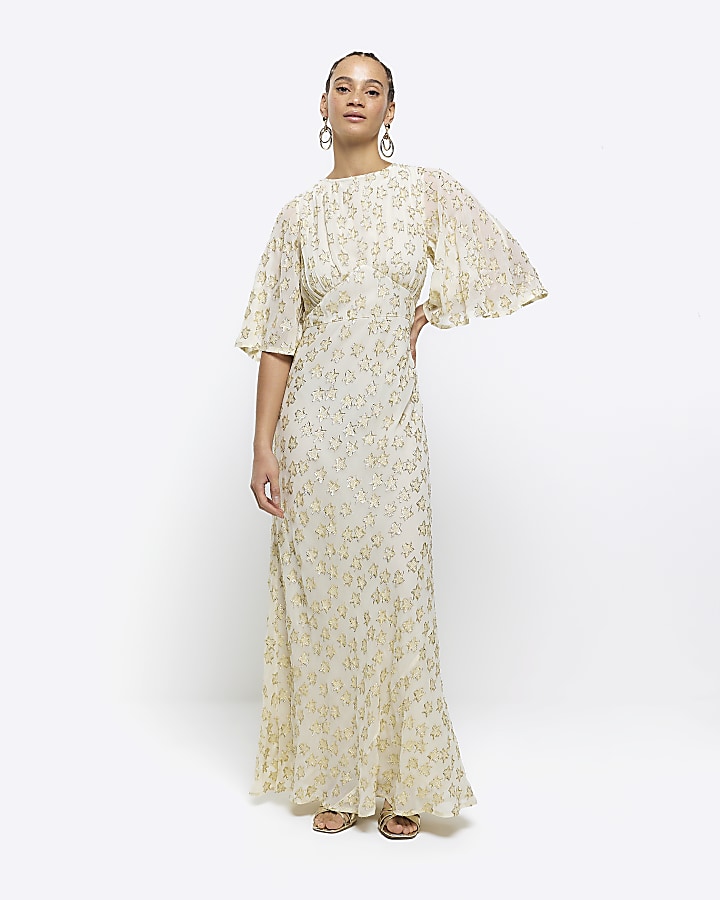 Cream glitter star maxi dress