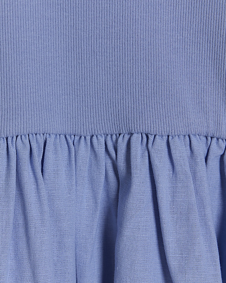 Blue linen blend skater midi dress