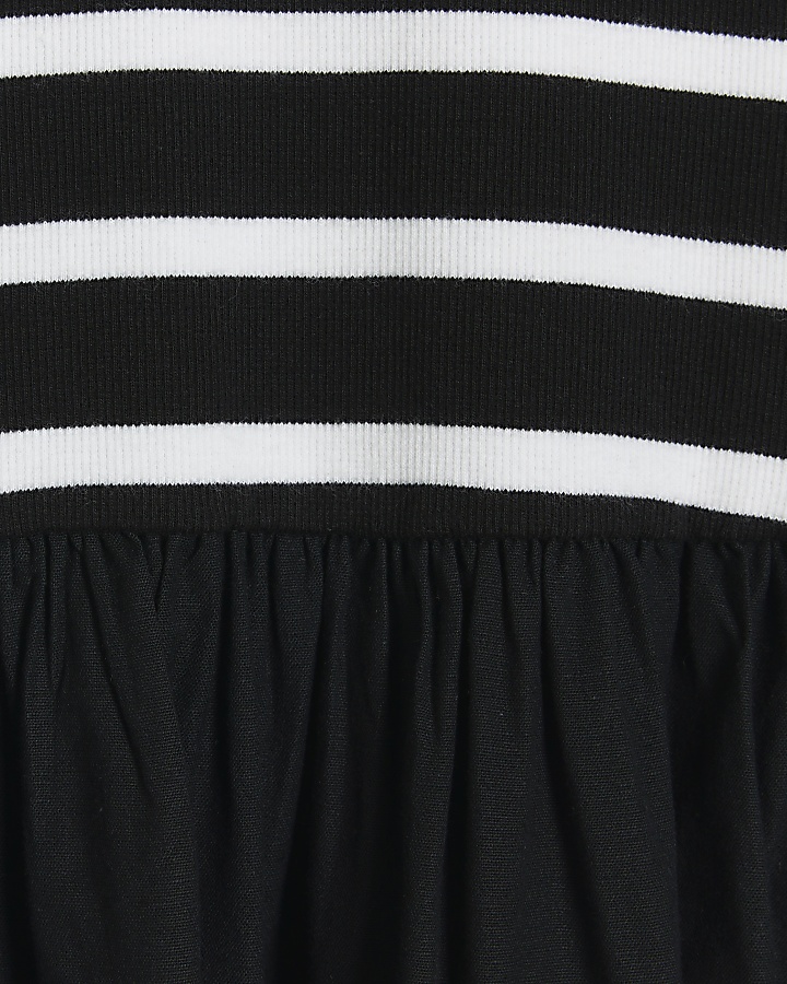 Black linen blend stripe skater midi dress
