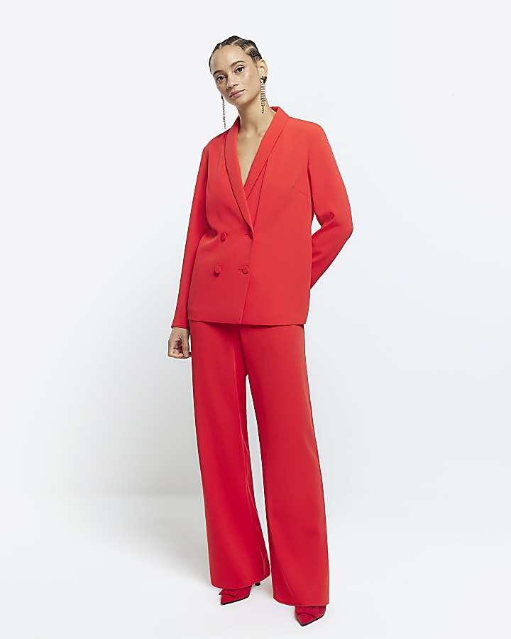 Red elasticated wide leg trousers | River Island