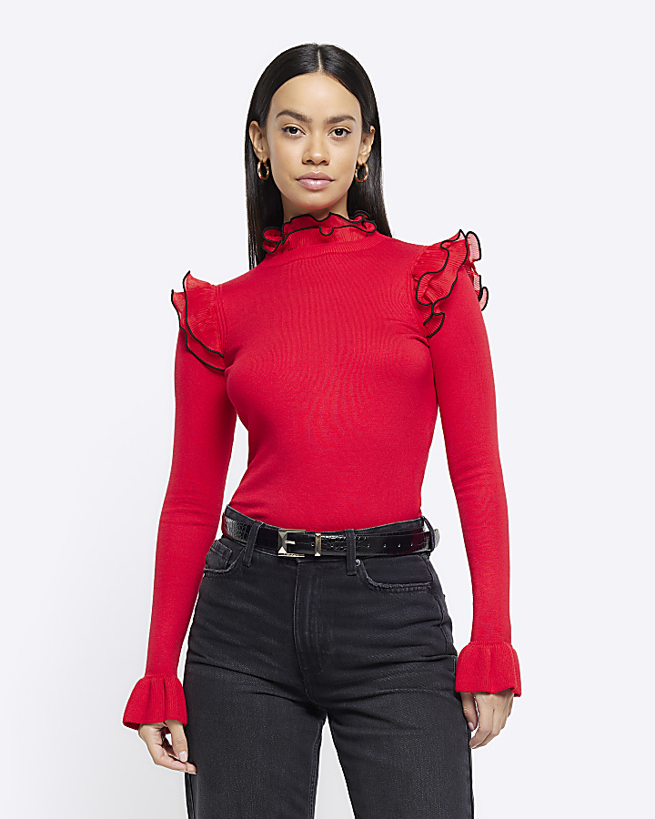 Red frill detail jumper