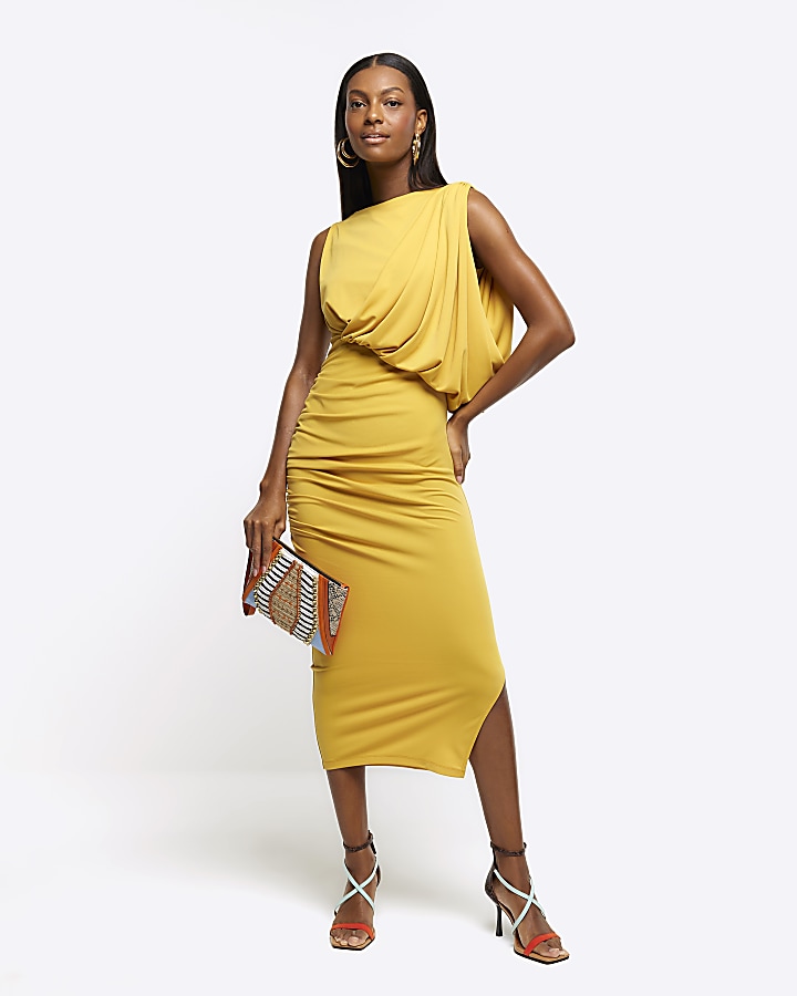 Yellow bodycon cheap midi dress