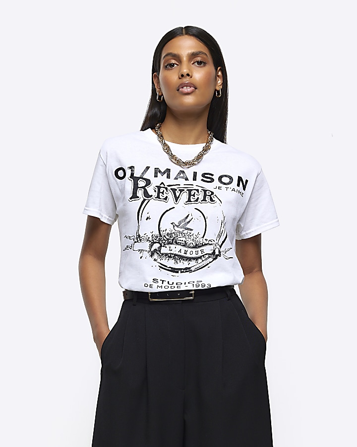 White graphic tshirt River Island