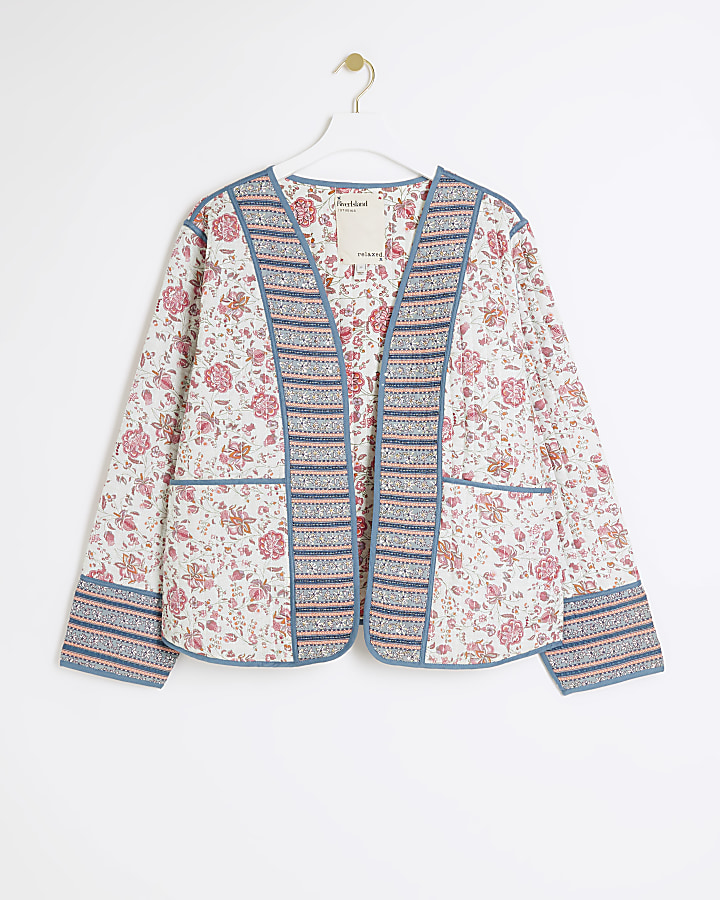 Plus pink quilted floral jacket
