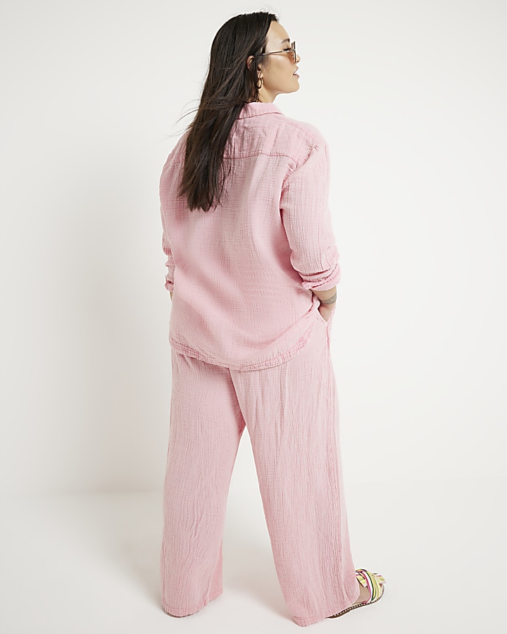 Plus pink elasticated wide leg trousers