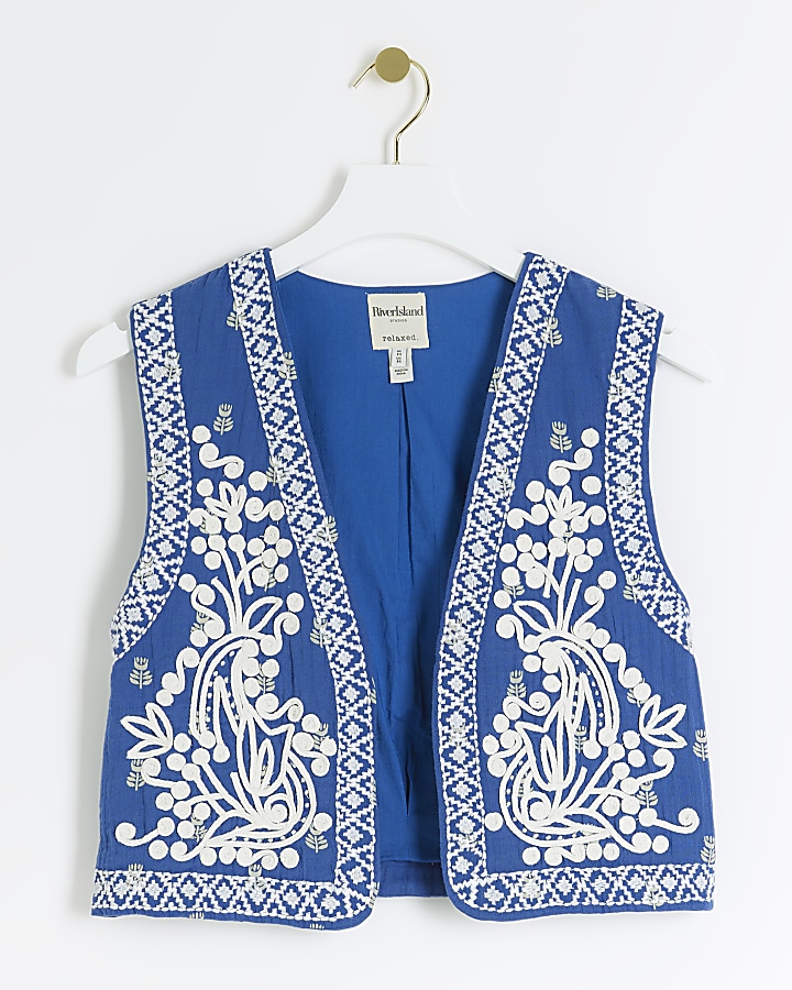 Blue embroidered waistcoat