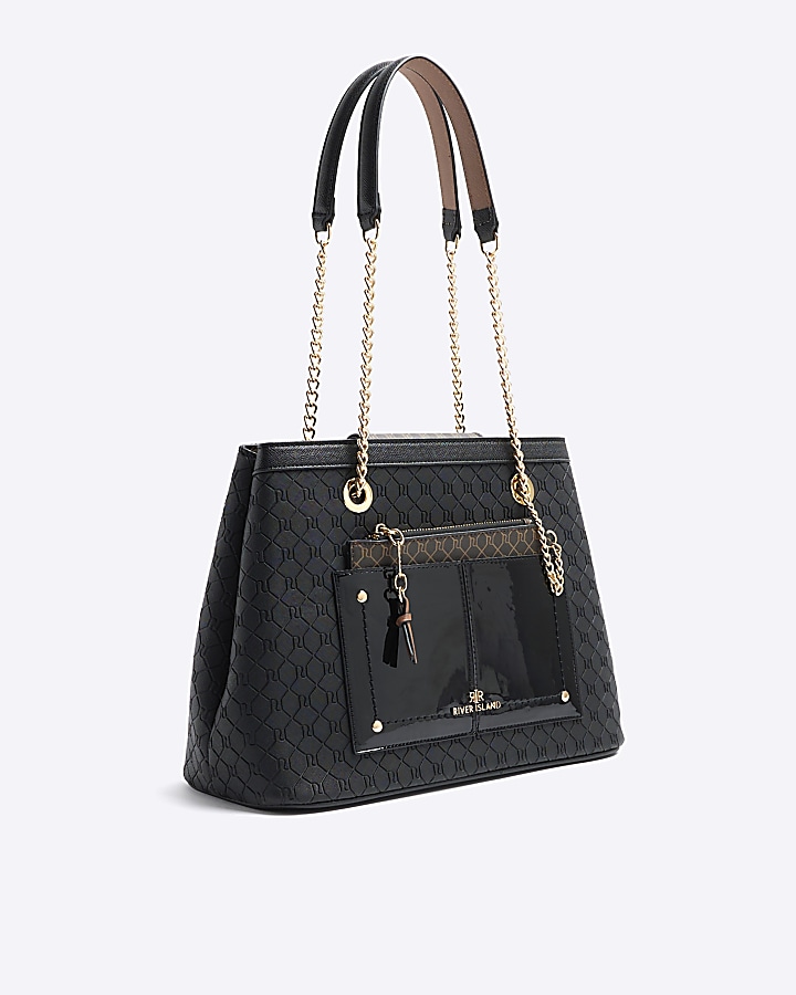 Black RI monogram pocket tote bag River Island