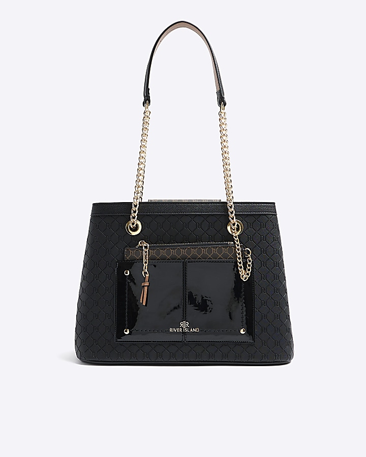 Black RI monogram pocket tote bag