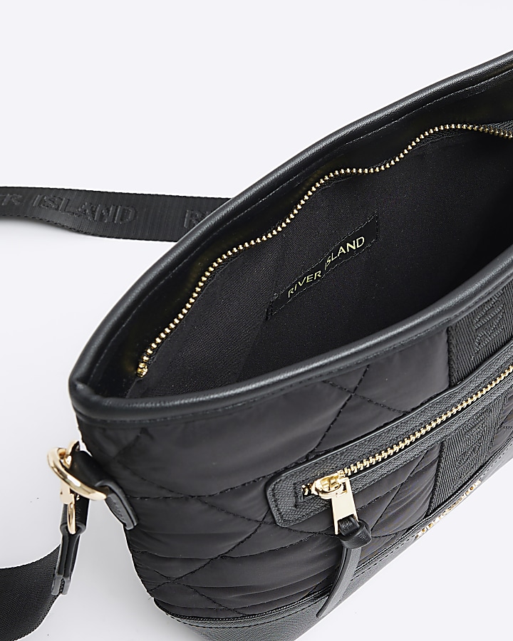 Black webbing quilted cross body bag | River Island