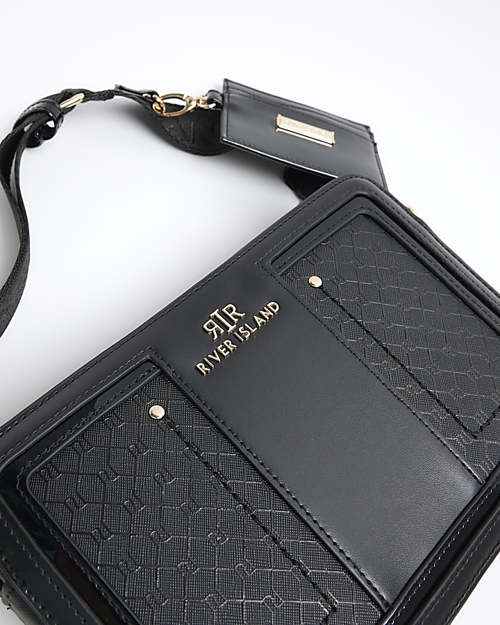 Black RI monogram boxy cross body bag River Island