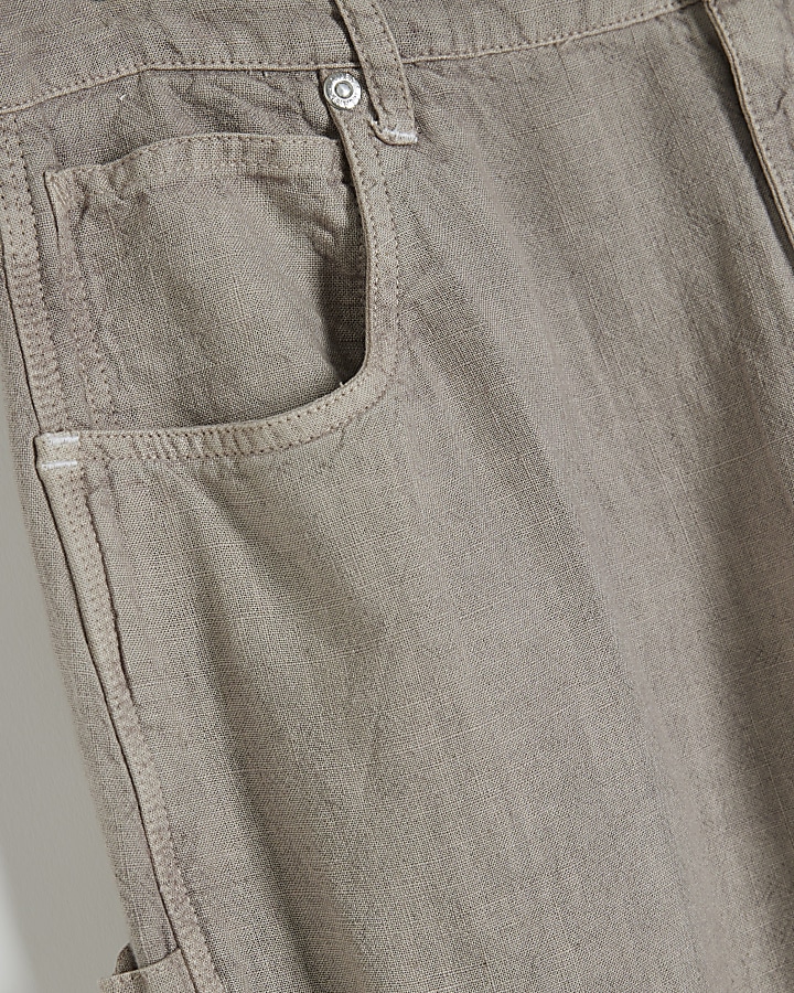 Grey linen blend straight trousers