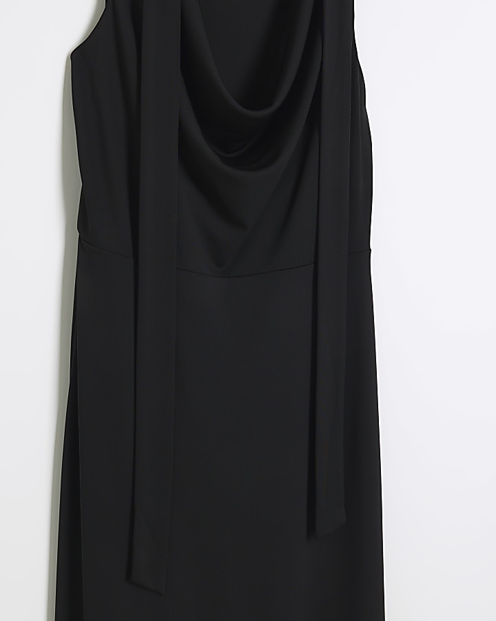 Black scarf detail slip midi dress
