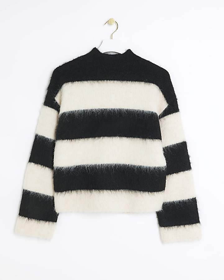 Cream stripe brushed knit jumper