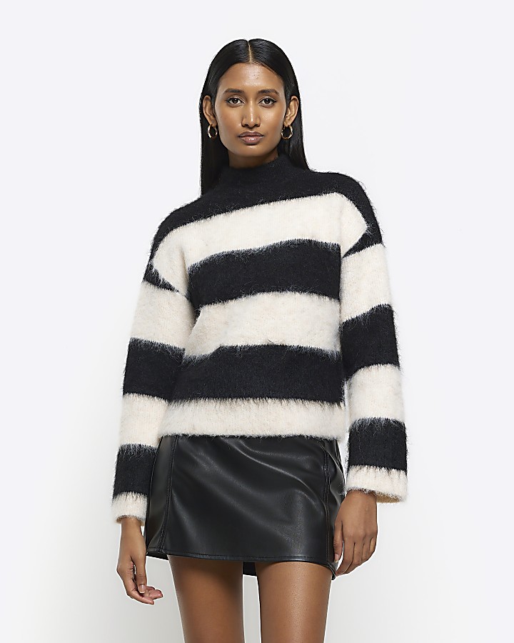 Cream stripe brushed knit jumper