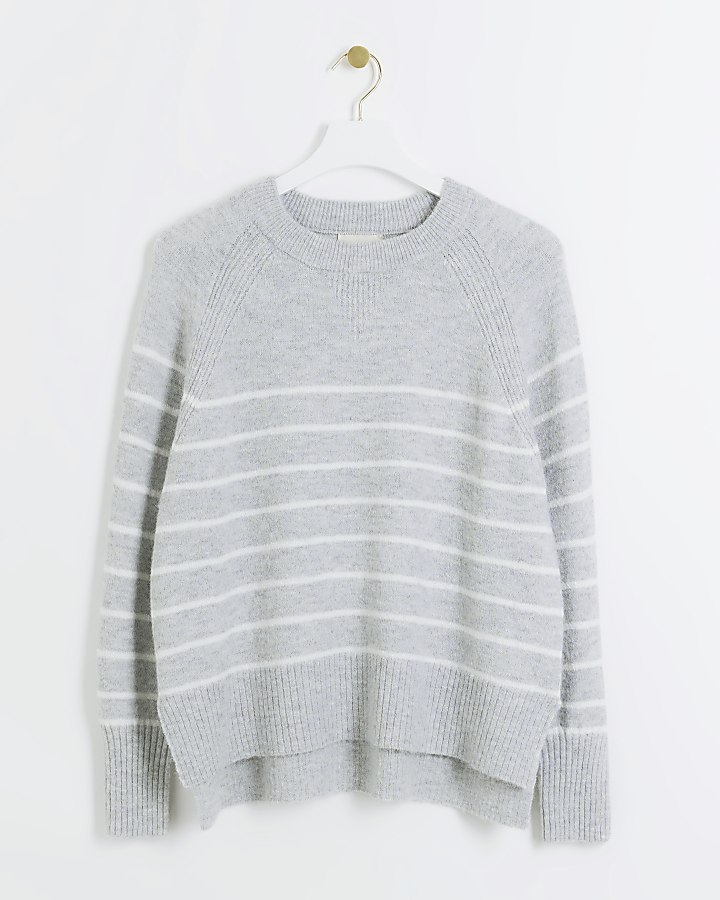 Grey knit stripe jumper | River Island