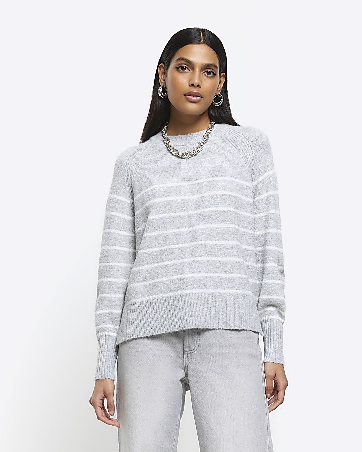 Grey striped outlet jumper