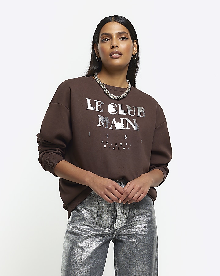 Brown foil graphic sweatshirt