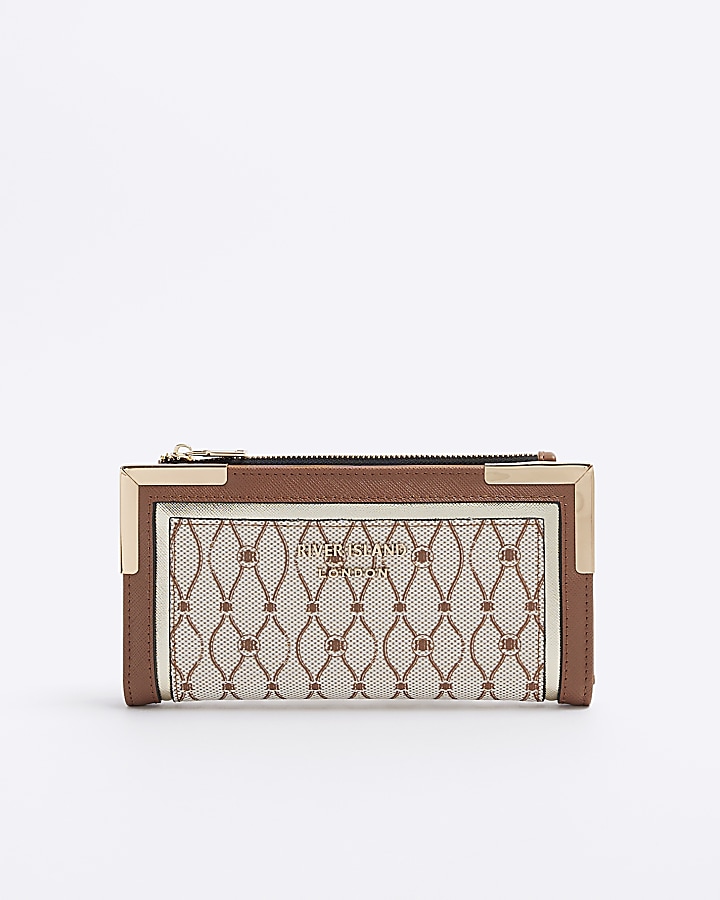 Beige wave RI monogram purse