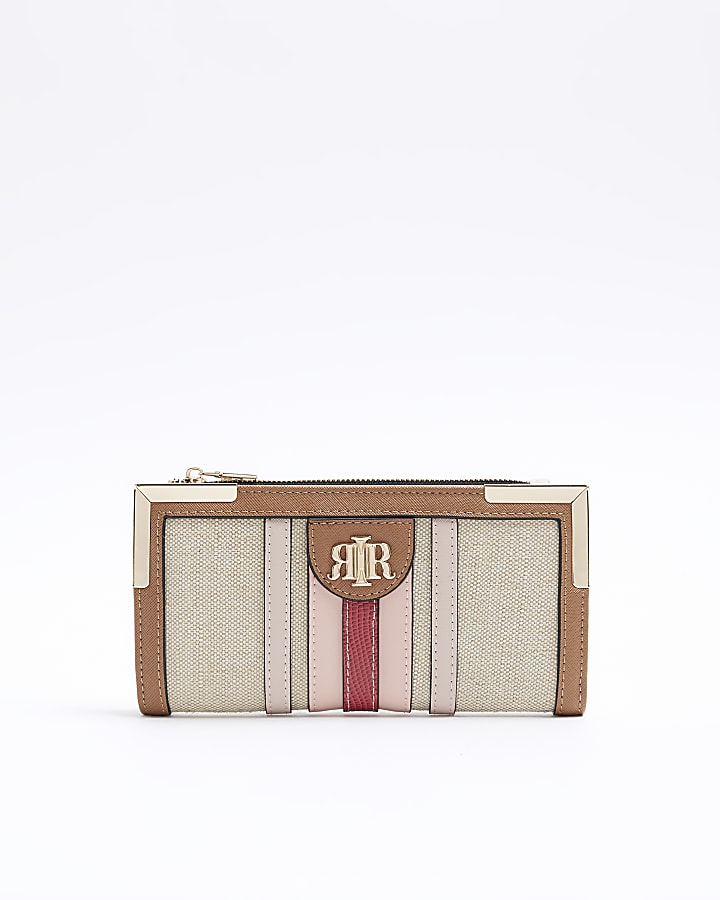 Beige stripe canvas purse