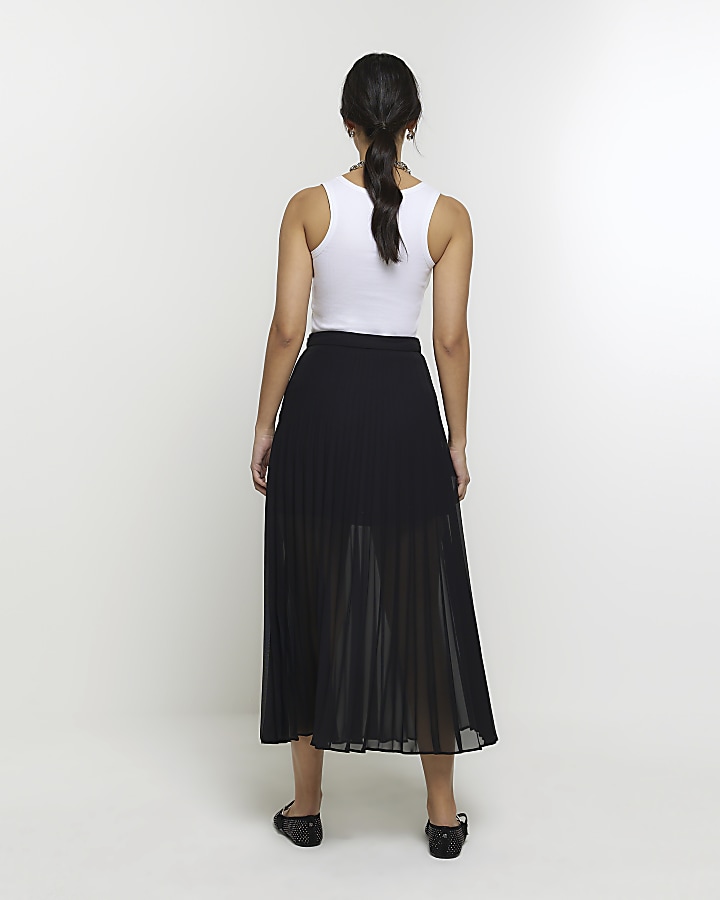 Black pleated sheer midi skirt