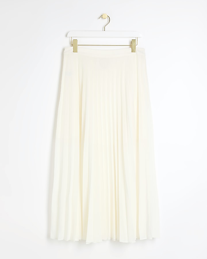 Cream pleated sheer midi skirt